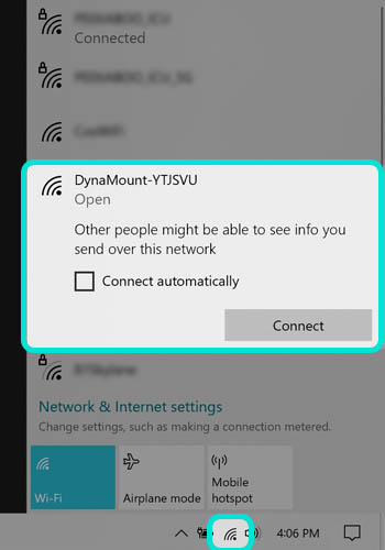 Connect to 'DynaMount-XXXX' Wi-Fi network