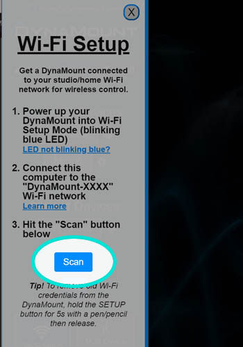 Wi-Fi Setup - Scan button